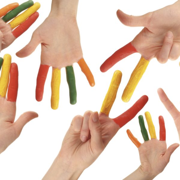 Set of colored human hands